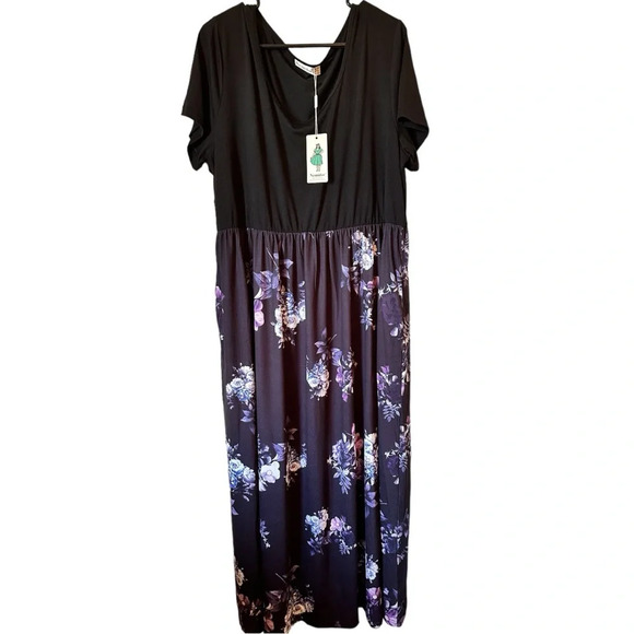 NWT Women’s Plus Sized Chevron Print Summer Short Sleeve Casual Maxi Dress - Picture 3 of 8